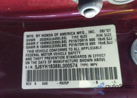 2008 Honda Element Lx from USA, damaged, VIN 5J6YH18388L000574